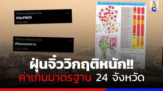 ฝุ่นจิ๋ว PM 2.5 วิกฤติหนัก พบเกินค่ามาตรฐาน 24 จังหวัด