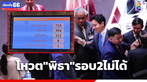 รัฐสภามีมติ 395 เสียง ชี้ชื่อพิธา เป็นญัตติที่ถูกปัดตกไปแล้ว เสนอซ้ำรอบ2ไม่ได้