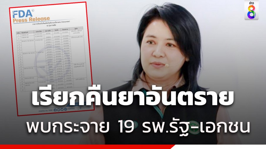 อย. สั่งเรียกคืนยาความดัน "เออบีซาแทน" กระจายรพ. 19 แห่ง