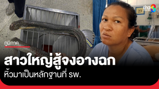 สาวใหญ่รอดหวุดหวิด สู้งูจงอางฉกกลางป่า หิ้วมาที่ รพ.
