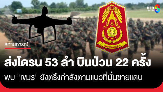 กัมพูชาส่งโดรน 53 ลำ บินป่วนชายแดนถึง 22 ครั้ง ยังคงวางกำลังตามแนวที่มั่นของตนเอง