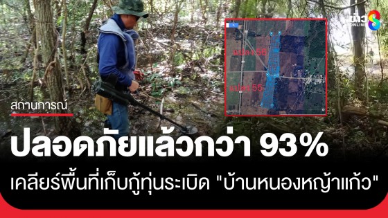 กกล.บูรพา เก็บกู้ทุ่นระเบิดต่อเนื่อง "บ้านหนองหญ้าแก้ว" เคลียร์พื้นที่ปลอดภัยแล้วกว่า 93%