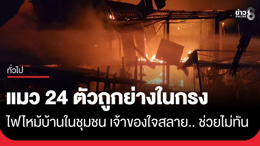 เจ้าของใจสลาย.. ไฟไหม้บ้านในชุมชนลามวอด 2 หลัง แมว 24 ตัวถูกย่างในกรง