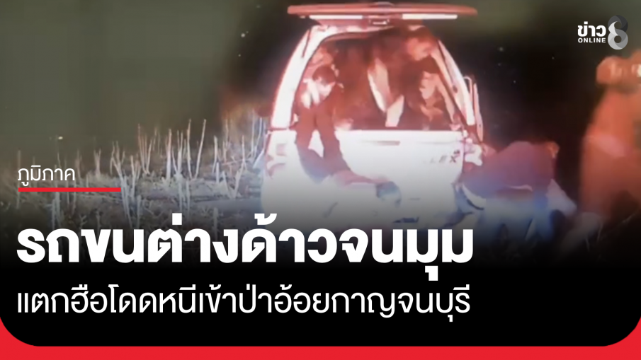 รถขนต่างด้าวจนมุม แตกฮือโดดหนีเข้าป่าอ้อย