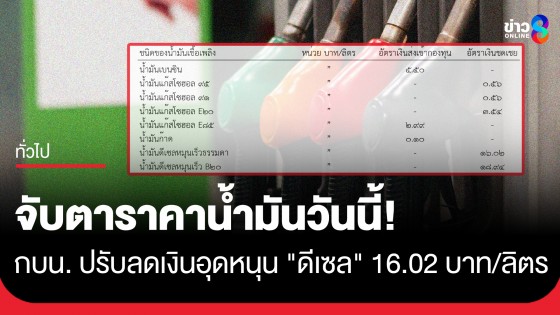 กองทุนน้ำมันฯ ประกาศปรับลดเงินอุดหนุน "ดีเซล" 16.02 บาท/ลิตร มีผล 27 มี.ค. เป็นต้นไป