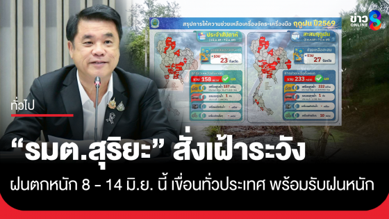 "รมต.สุริยะ" สั่งเฝ้าระวังฝนตกหนัก 8 - 14 มิ.ย. นี้ เขื่อนทั่วประเทศ พร้อมรับฝนหนัก