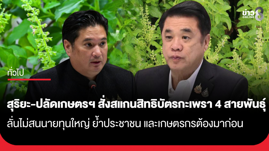 "สุริยะ-ปลัดเกษตรฯ" ประสานเสียงป้องวิถีไทย! สั่งสแกนสิทธิบัตรกะเพรา 4 สายพันธุ์ ลั่นไม่สนนายทุนใหญ่ ย้ำประชาชน และเกษตรกรต้องมาก่อน