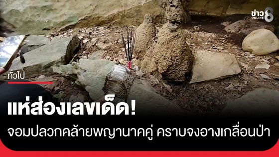 ส่องเลขเด็ด! จอมปลวกคล้าย "พญานาคคู่" กลางป่าวังน้ำเขียว ใต้น้ำตกถ้ำอีเจีย ชาวบ้านตะลึงพบคราบพญาจงอางกระจายเกลื่อน 